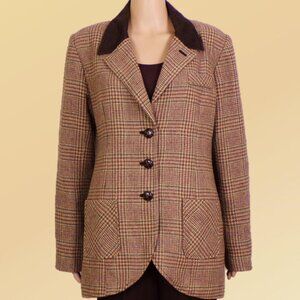 Soft Surroundings Brown Plaid Blazer with Dark Contrast Collar